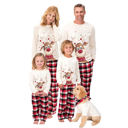 2024 European and American new Christmas elk print parent-child long-sleeved white elk parent-child pajamas home clothes